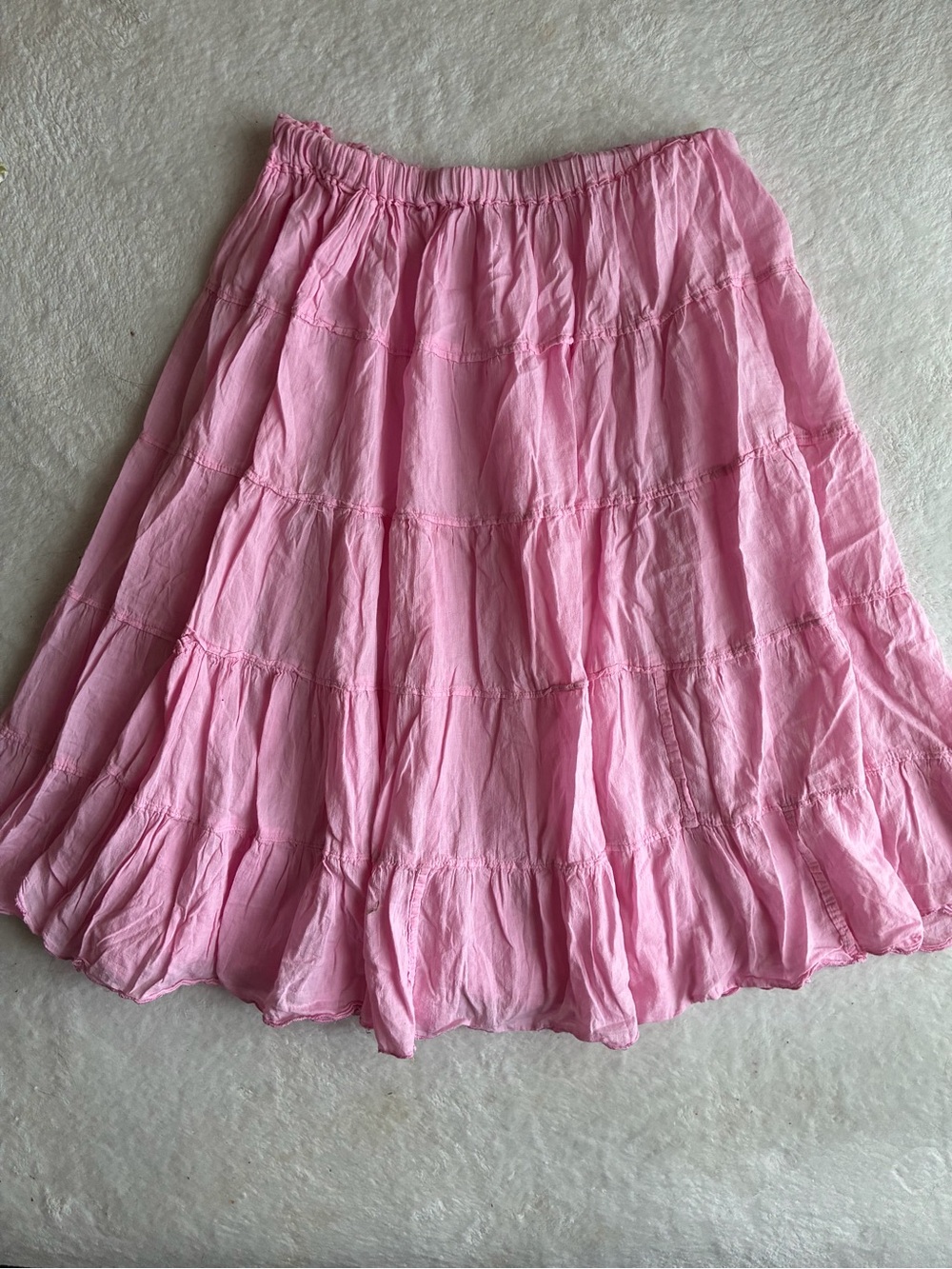 Flowy Light Pink Tiered Skater Skirt with Elastic Waist